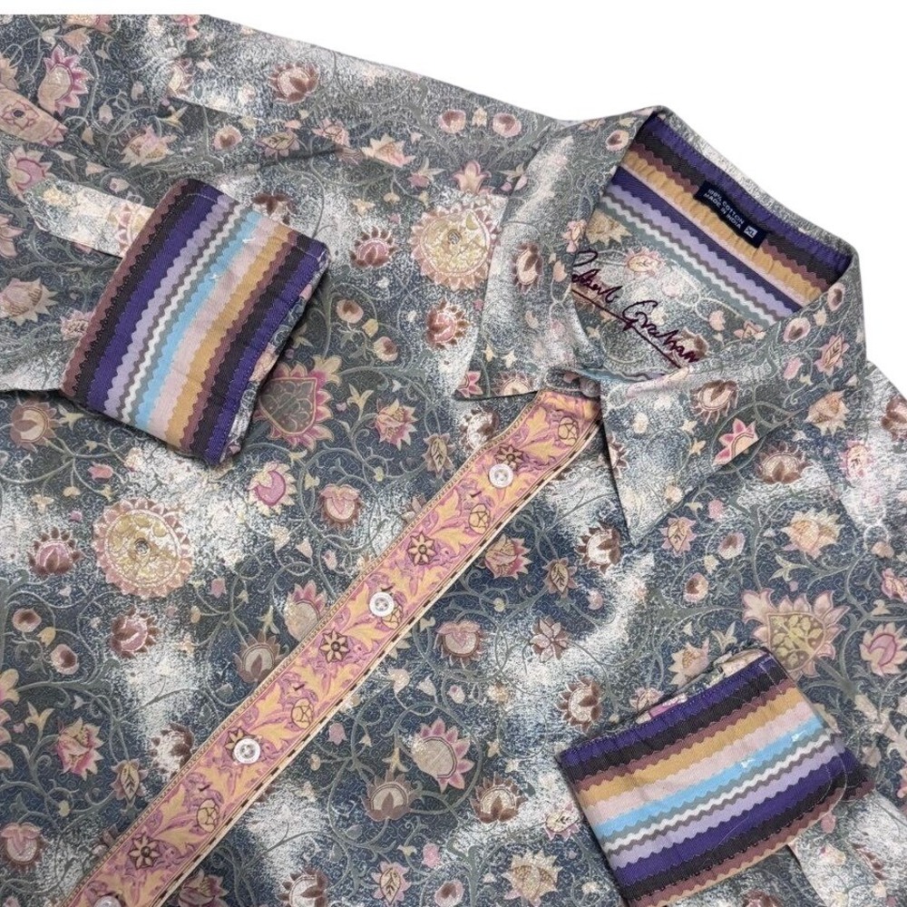 Robert Graham VTG Rare Batik Paisley Floral Print Mens XL Button Down